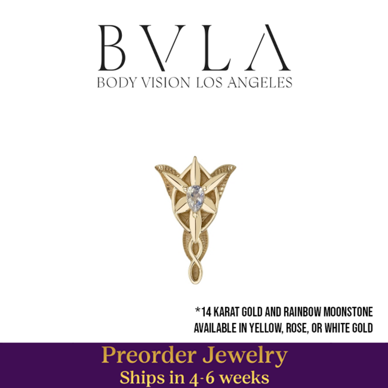BVLA BVLA 16g 14.0x10.0mm "Evening Star" threaded end with 3.0x2.0mm Rainbow Moonstone pear