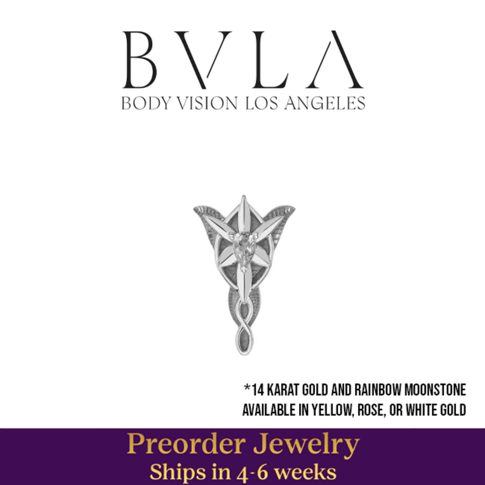 BVLA BVLA 16g 14.0x10.0mm "Evening Star" threaded end with 3.0x2.0mm Rainbow Moonstone pear
