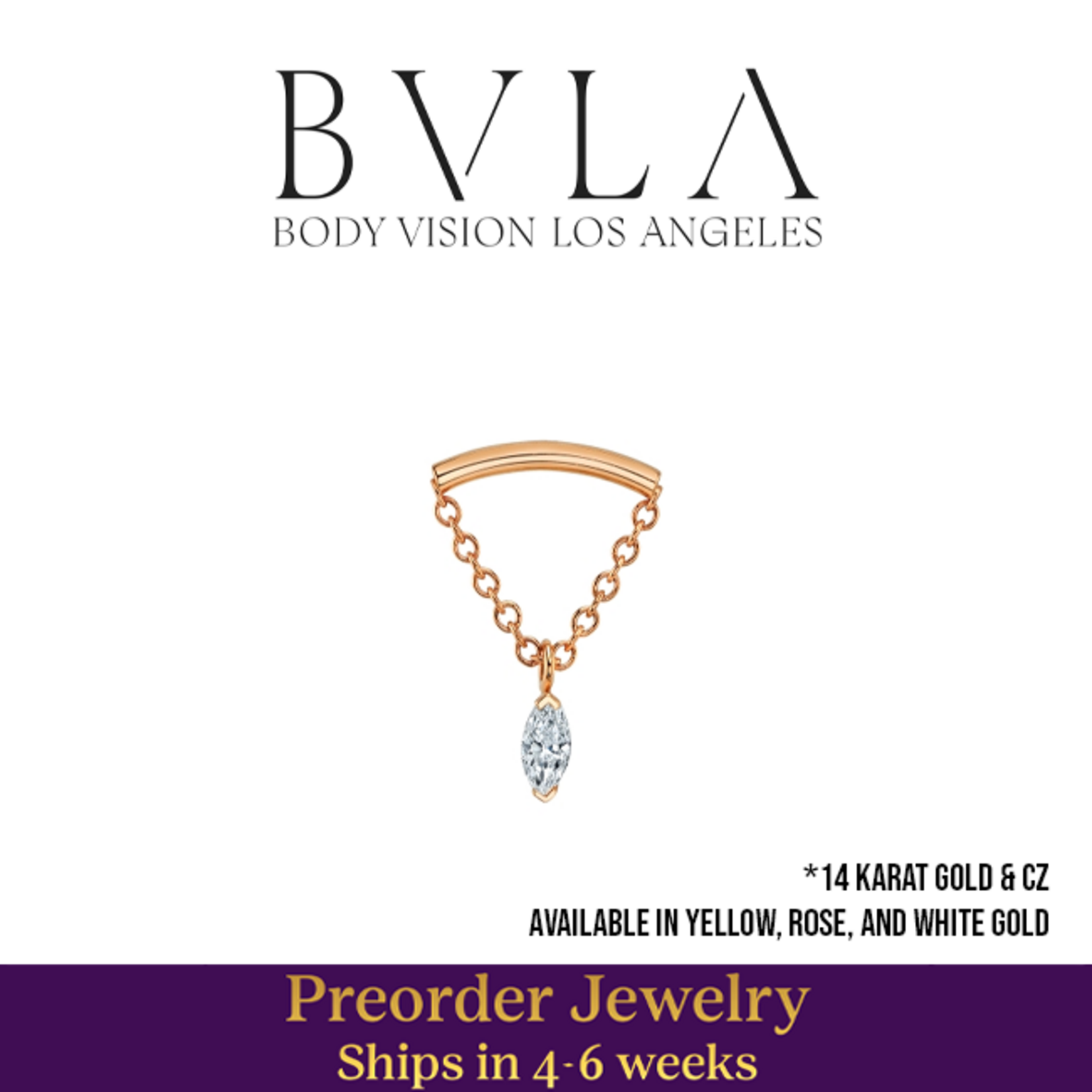 BVLA BVLA 16g "Kendall Marquise" hidden-helix threaded end with 4.0x2.0mm Marquise CZ