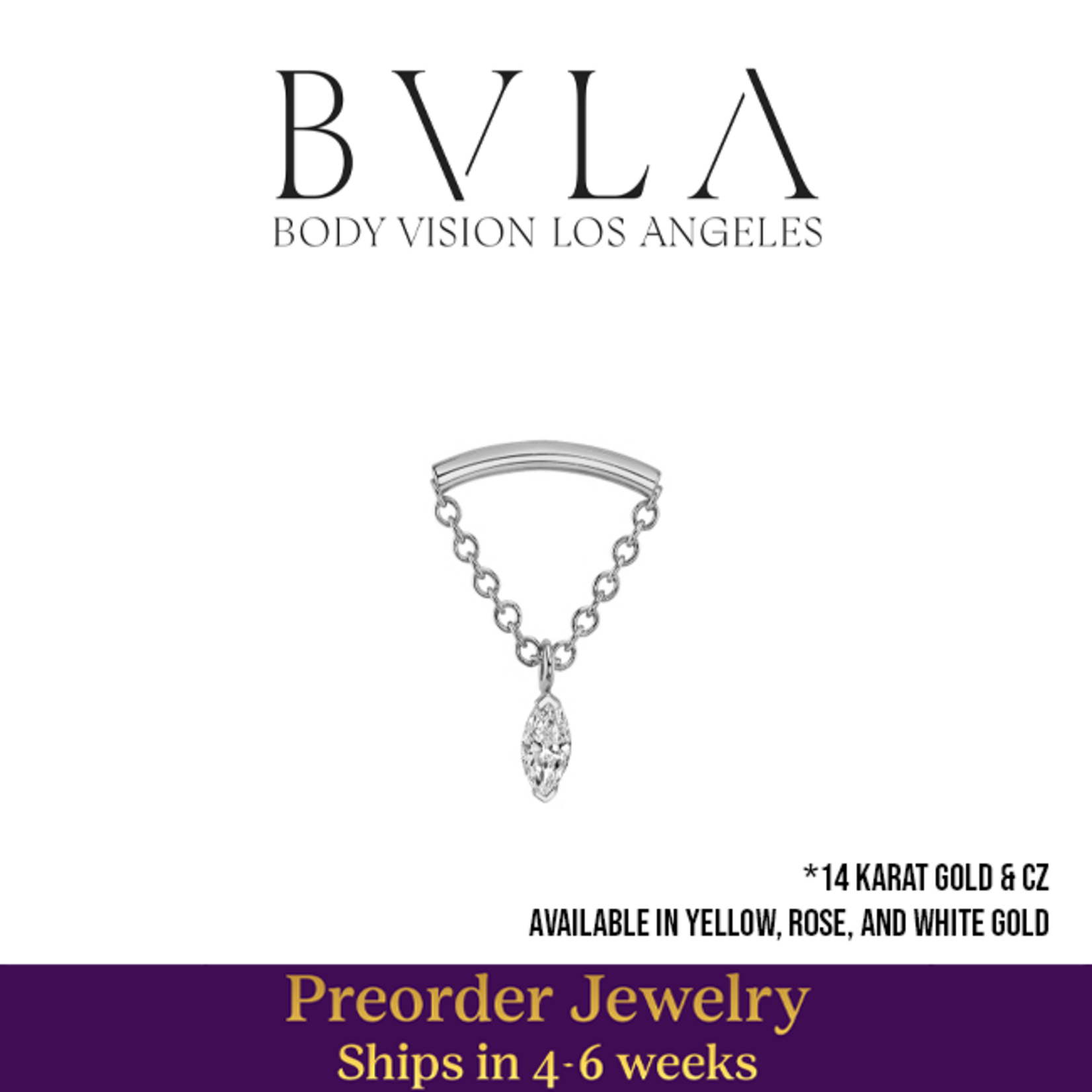 BVLA BVLA 16g "Kendall Marquise" hidden-helix threaded end with 4.0x2.0mm Marquise CZ
