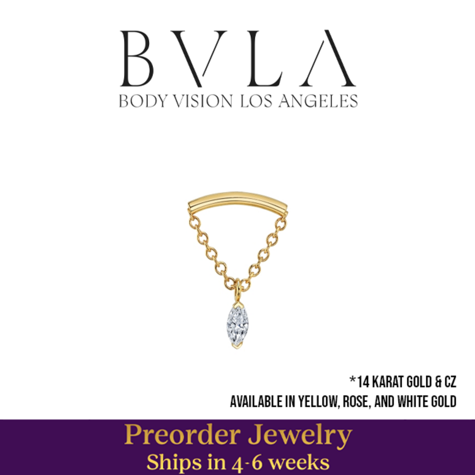 BVLA BVLA 16g "Kendall Marquise" hidden-helix threaded end with 4.0x2.0mm Marquise CZ