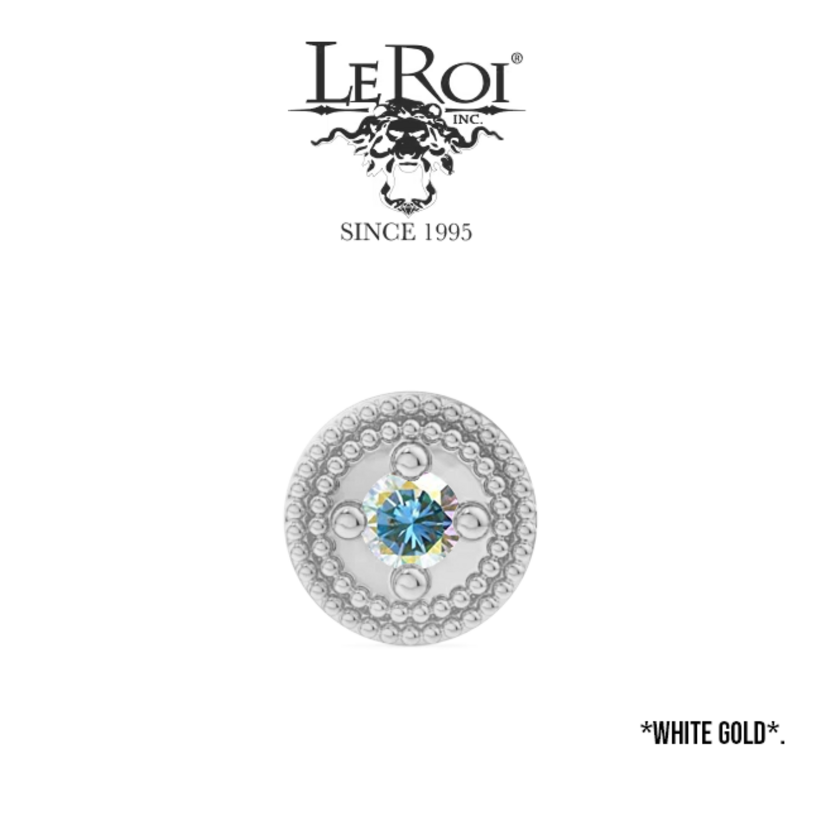 LeRoi LeRoi 5.0mm "Double Millgrain Round Prong" press-fit end with 2.0mm Aurora Borealis CZ