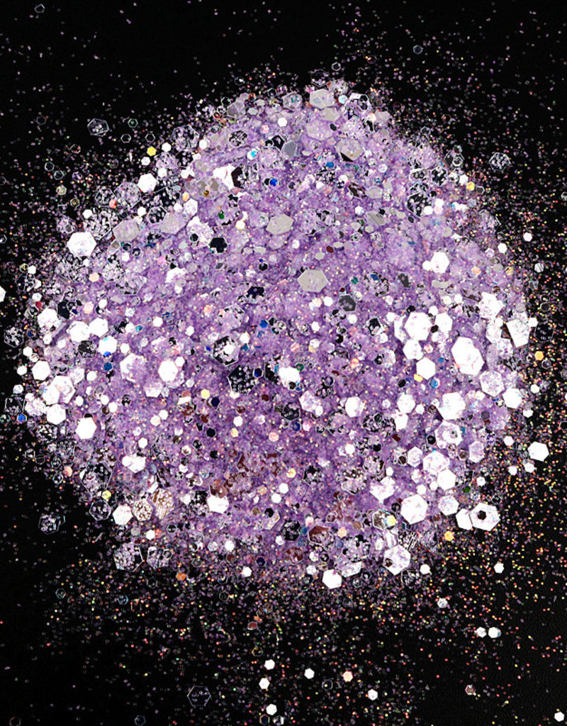 L'ONGLE-RIE MÉLISSA HOUDE Brillant lilac avec gros et petits hexagones argent - 1/4 oz