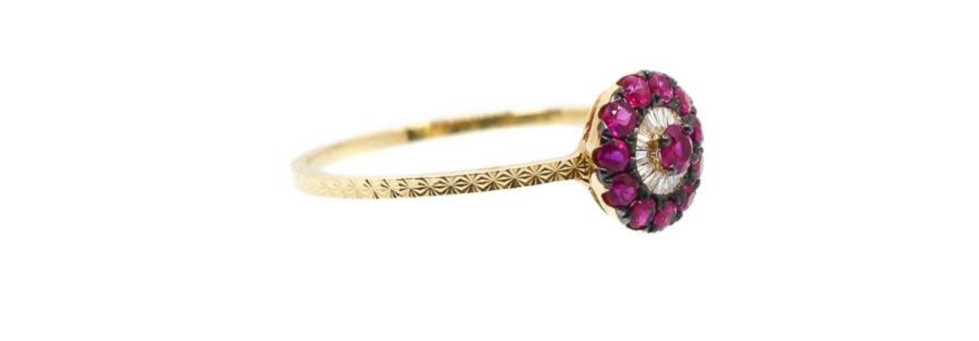 MMJ 18K WHITE GOLD DIA RUBY EVIL EYE RING
