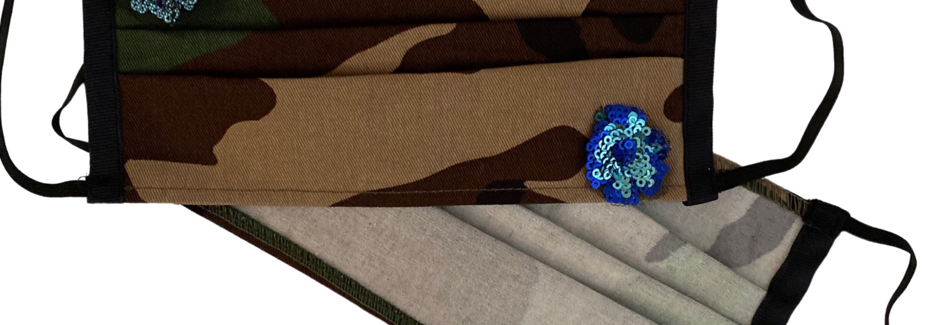 JBV CAMO MASK HAND EMBELLISHED BLUE SEQUIN FLORAL