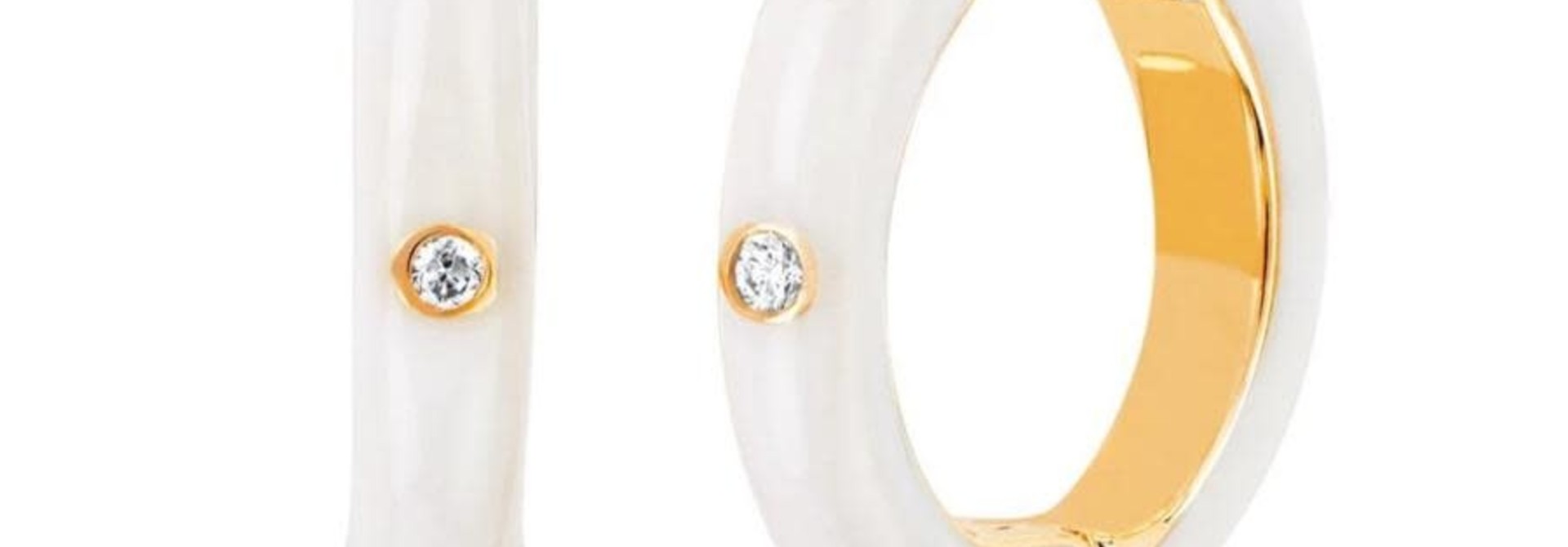 MMJ 14KT YELLOW GOLD DIAMOND WHITE ENAMEL HUGGIES