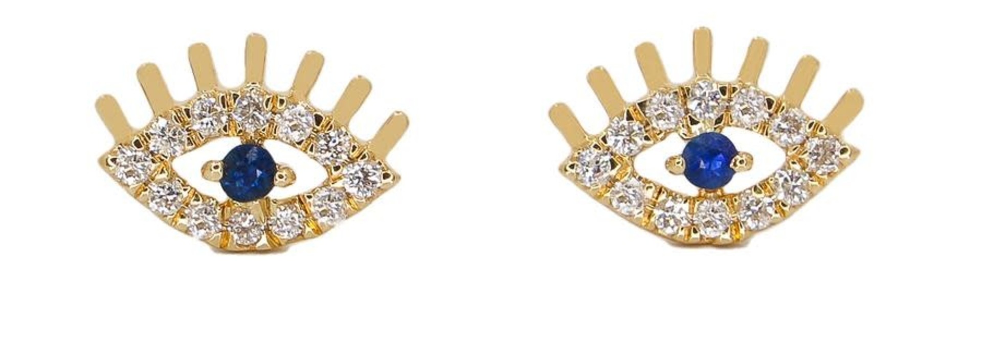 MMJ 14KT YELLOW GOLD DIA EVIL EYE BLUE SAPPHIRE EARRINGS