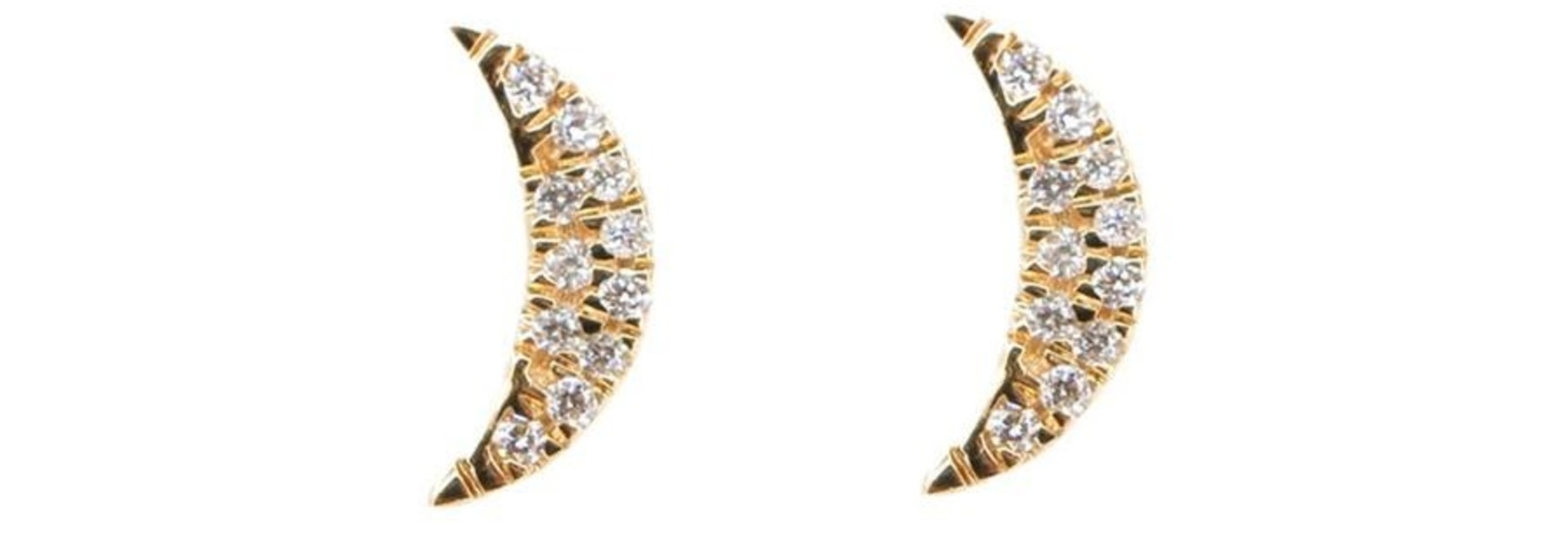 MMJ 14 KT YELLOW GOLD DIAMOND MINI MOON EARRINGS