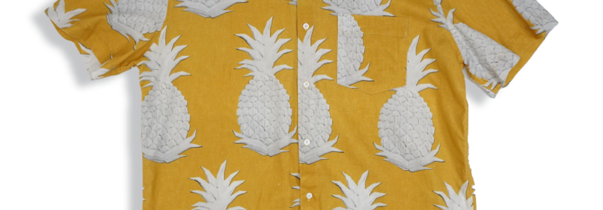 JB OSKLEN YELLOW WITH WHITE PINEAPPLE SHORT SLEEVE BUTTON UP XL