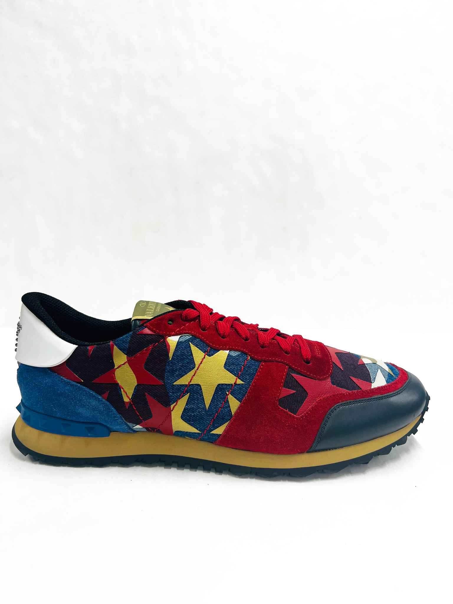 CA VALENTINO ROCKRUNNER STAR-STUDDED LEATHER SNEAKER RED/ WHITE/ BLUE CAMO STAR TRAINER-4