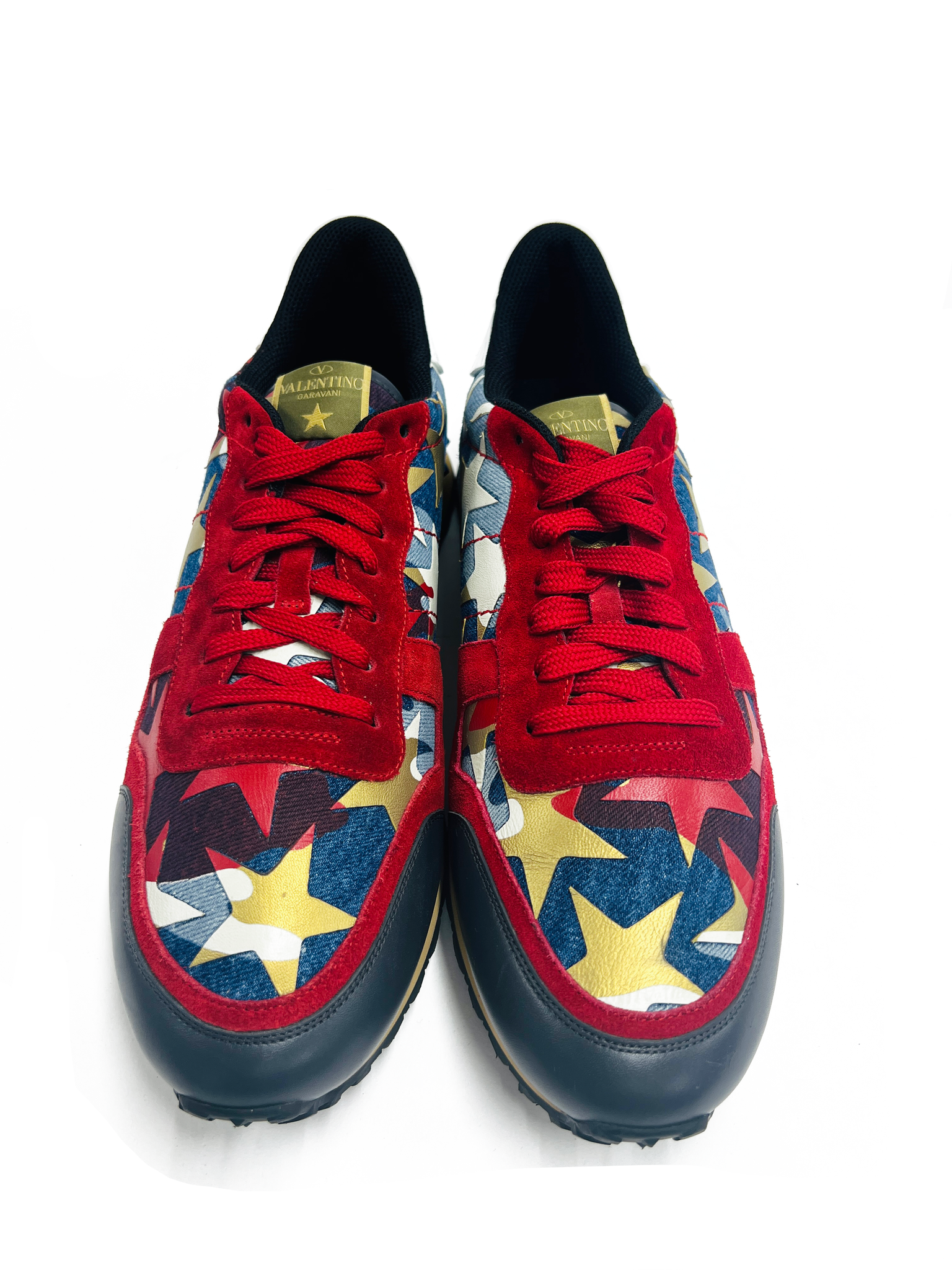 CA VALENTINO ROCKRUNNER STAR-STUDDED LEATHER SNEAKER RED/ WHITE/ BLUE CAMO STAR TRAINER-2