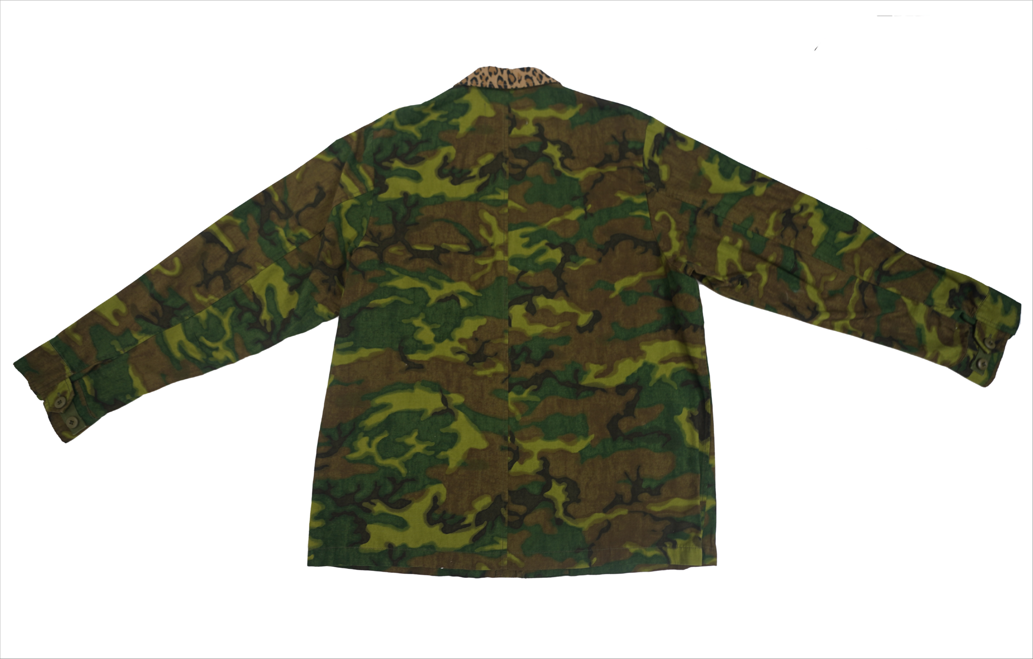 JB OVADIA & SONS ARMY CAMOUFLAGE WITH CHEETAH COLLAR LONG SLEEVE BUTTON-UP XL-3