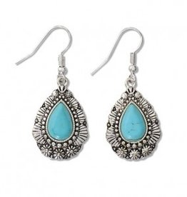 Periwinkle Earrings, Silver w Turq Drops