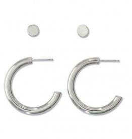 Periwinkle Earrings, Duo Silver Hoop w Stud