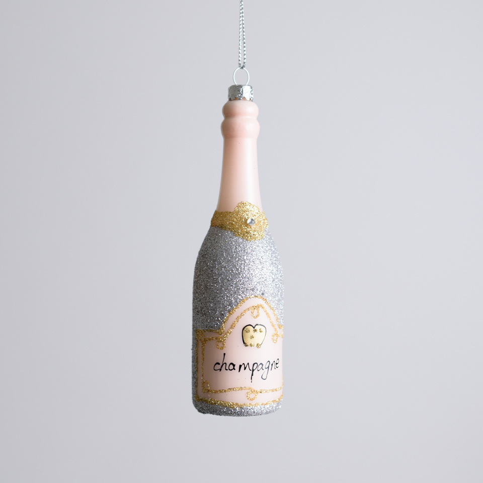 Glittered Champagne Ornament