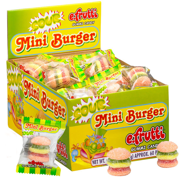 E Frutti Gummi Mini Burger Sour Counter Display Whimsical Alley
