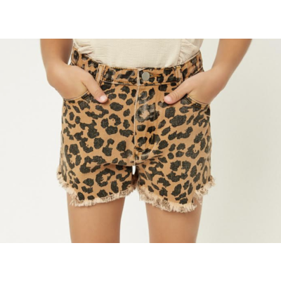 leopard print denim shorts