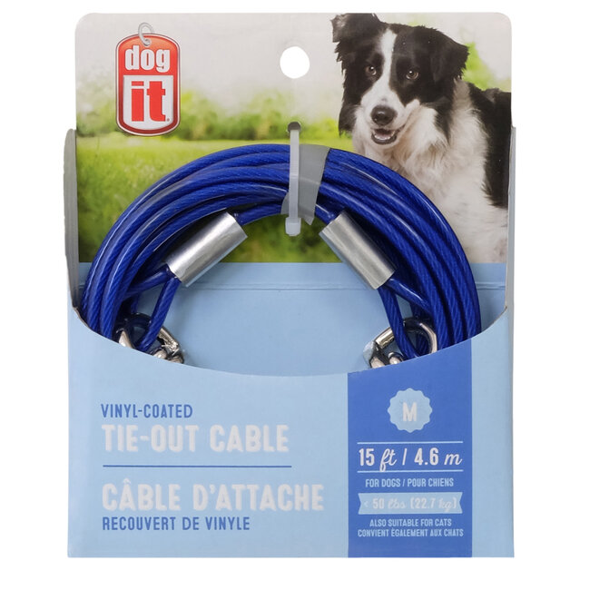 Dog Tether Tie-out Cable Blue Medium 4.6m (15')