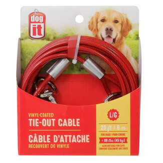 DogIt Tie-Out Cable Red Large 6m (20')