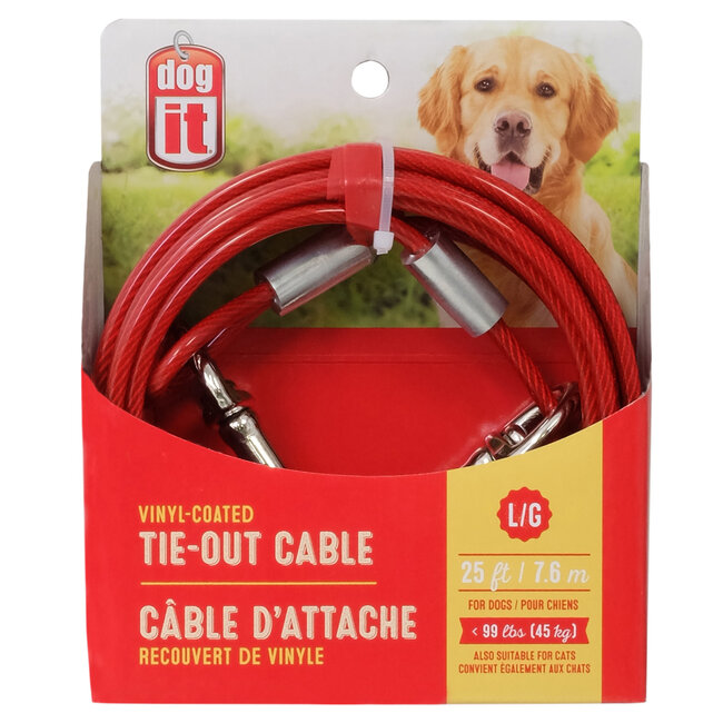 DogIt Tie-Out Cable Red Large 7.6m (25')
