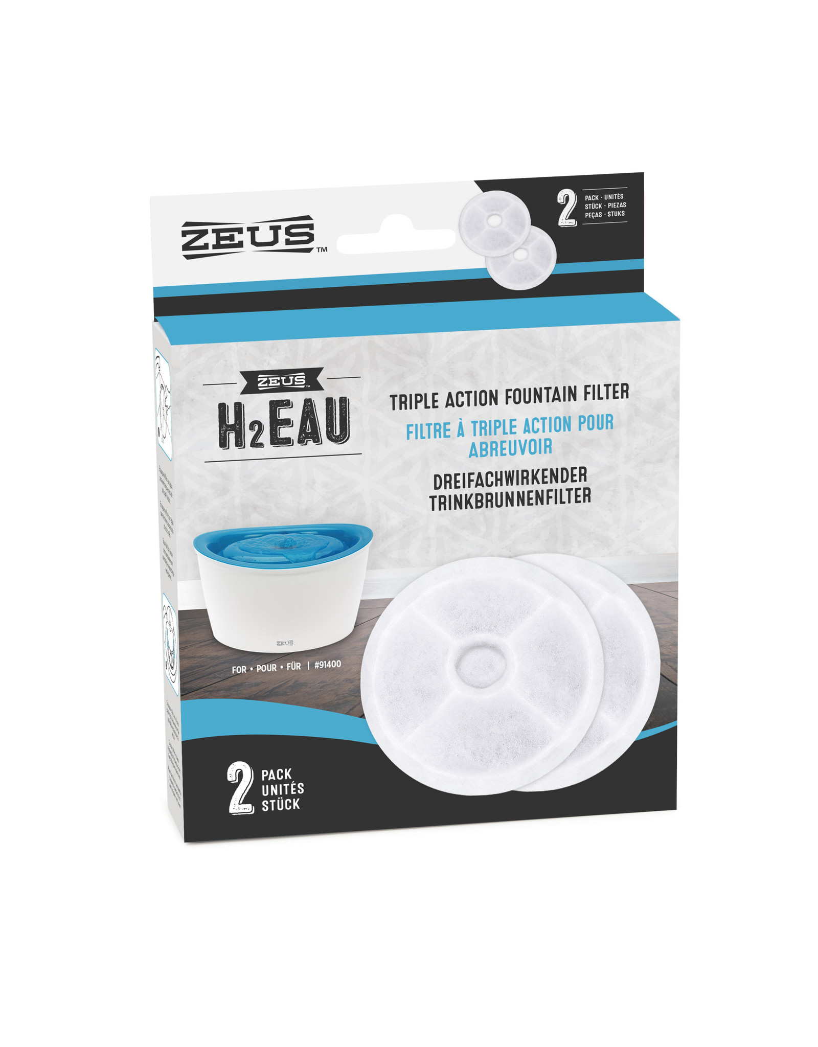 Zeus H2EAU Triple Action Fountain Filters 2 pack Western Pet Supply