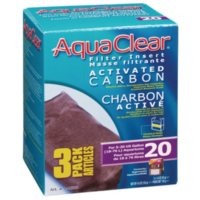 AquaClear 20 Activated Carbon Filter Insert 3 Pack 135g