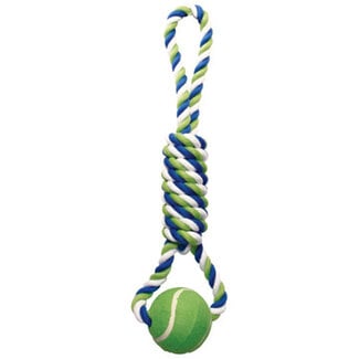 DogIt Knotted Rope Toy Multicoloured Spiral Tug with Tennis Ball