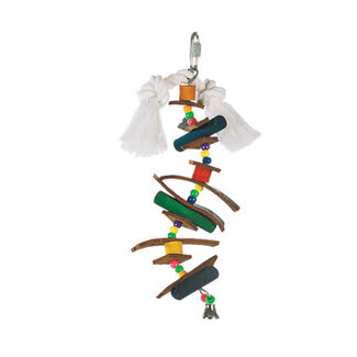 Living World Junglewood Bird Toy Small Skewer With Wood Pegs, Plastic Beads, Leather Strips and Bell
