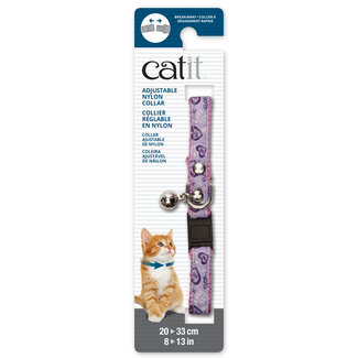 CatIt Catit Adjustable Breakaway Nylon Collar with Rivets - Pink with Purple Hearts - 20-33 cm (8-13 in)