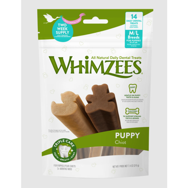 Whimzees Puppy Medium/Large Dental Chews for Dogs 14 Count Bag