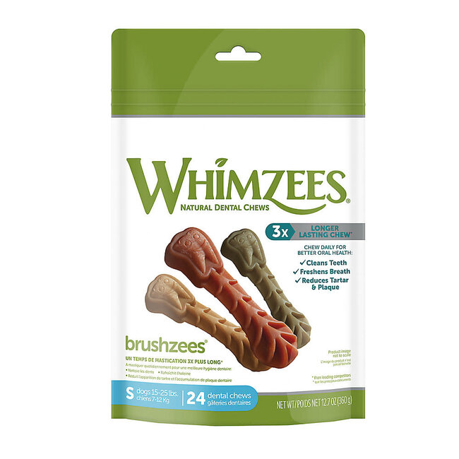 Whimzees Brushzees Small Dental Chews for Dogs 24 Count Bag