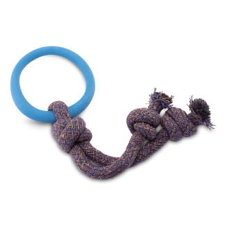 Beco Pets Natural Rubber & Rice Husk Hoop on a Rope Blue Small Vanilla Scent
