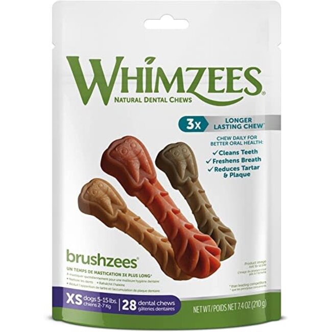 Whimzees Brushzees X-Small Dental Chews for Dogs 28 Count Bag