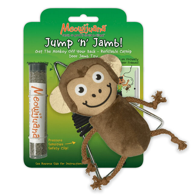 Meowijuana Catnip Toys Jump 'n' Jamb! Refillable Catnip Swinging Door Jamb Monkey