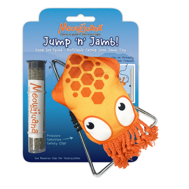Meowijuana Catnip Toys Jump 'n' Jamb! Refillable Catnip Swinging Door Jamb Deep Sea Squid