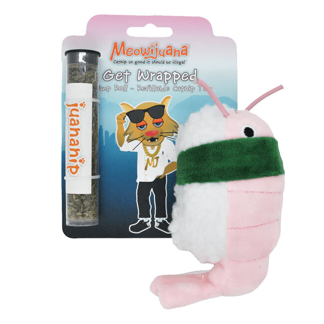 Meowijuana Catnip Toys Get Wrapped Refillable Shrimp Sushi Roll