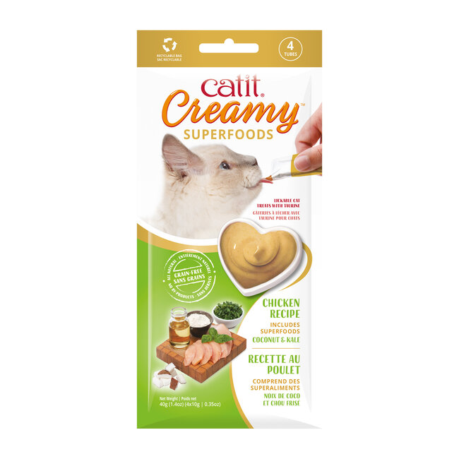 Catit Creamy Superfood Treats - Chicken Recipe with Coconut and Kale - 4 pack