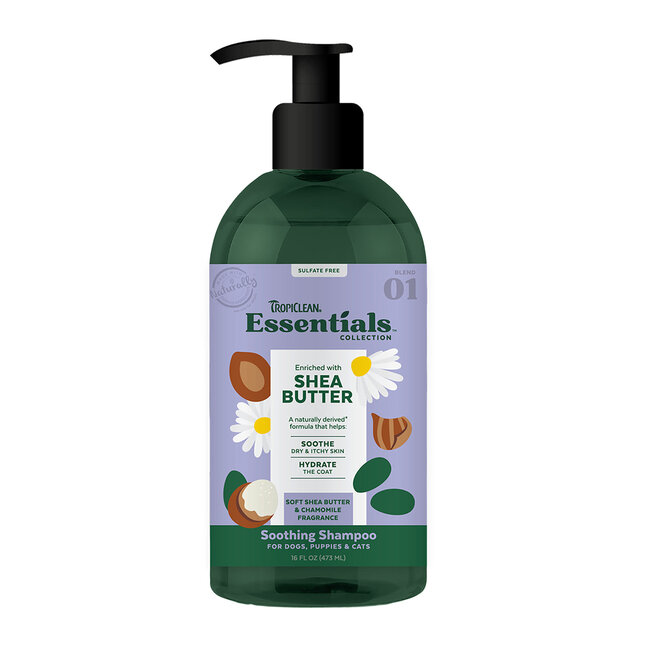 Tropiclean Essentials Shea Butter Soothing Shampoo for Dogs, Puppies & Cats 16oz