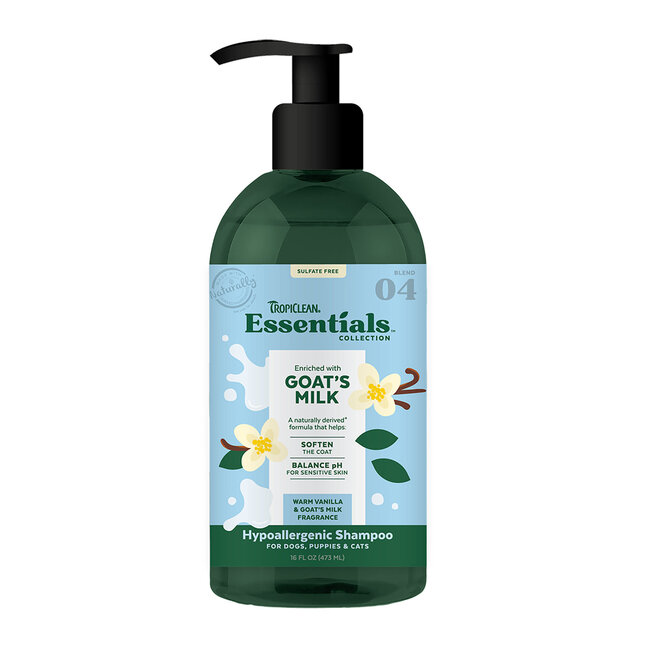 Tropiclean Essentials Goat's Milk Hypoallergenic Shampoo for Dogs, Puppies & Cats 16oz