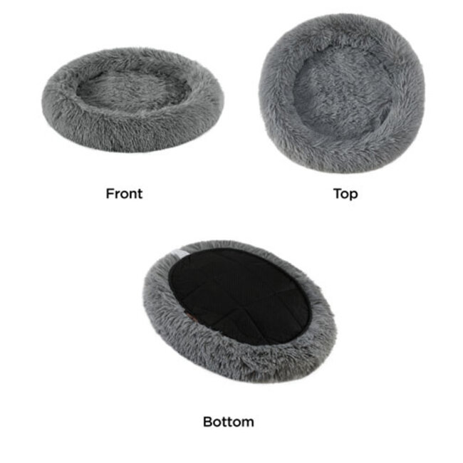 Oval Shag Faux Fur Cat Bed Grey 21"x19"