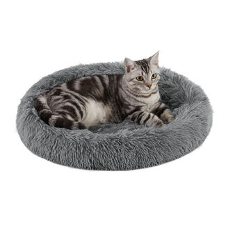 Best Friends by Sheri Oval Shag Faux Fur Cat Bed Grey 21"x19"