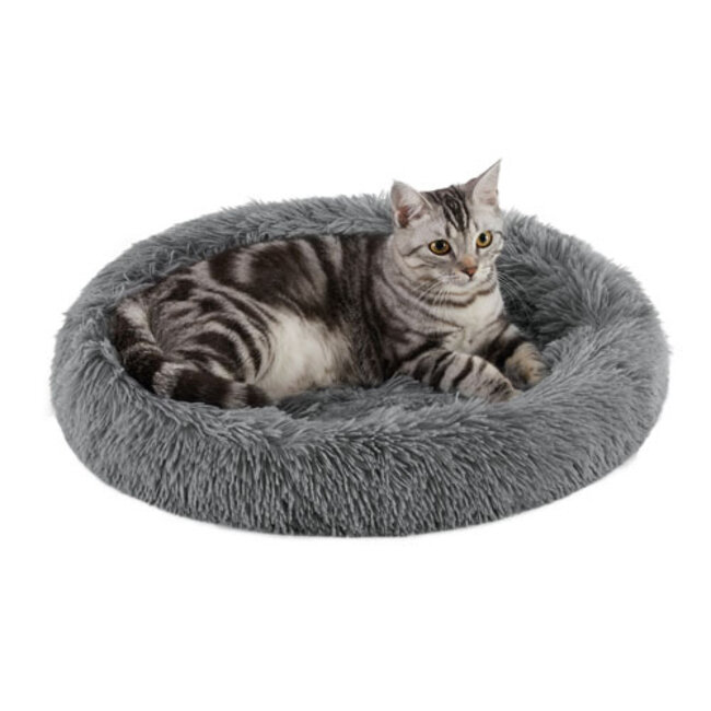 Oval Shag Faux Fur Cat Bed Grey 21"x19"