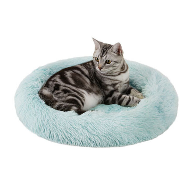 Oval Shag Faux Fur Cat Bed Baby Blue 21"x19"