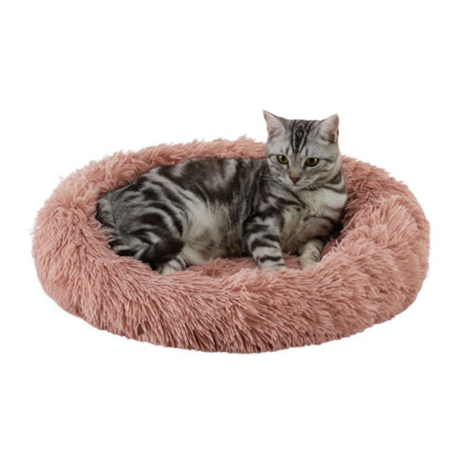 Oval Shag Faux Fur Cat Bed Mauve 21"x19"
