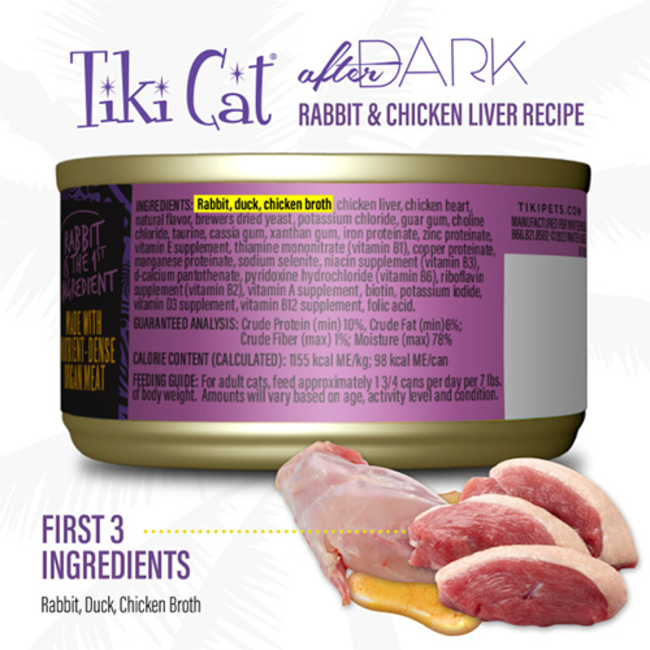Tiki Cat After Dark Rabbit & Chicken Liver Pate Wet Cat Food 3oz