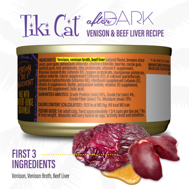 Tiki Cat After Dark Venison & Beef Liver Pate Wet Cat Food 3oz