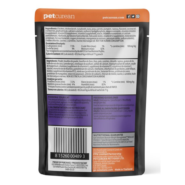 Go! Booster Weight Management Minced Chicken & Tuna with Gravy for Cats 2.5oz