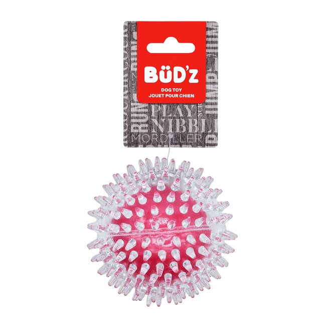 Bud'Z Rubber Transparent Spiked Ball Dog Toy Fuchsia