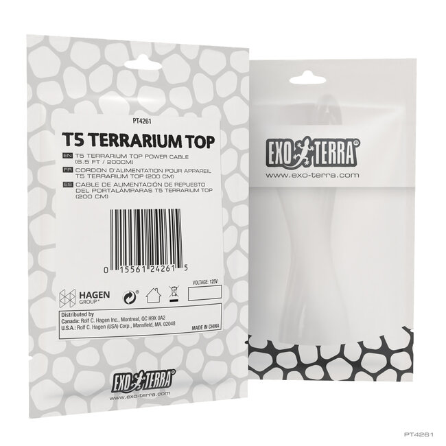 Exo Terra T5 Terrarium Top Power Cable 6.5' (200cm)