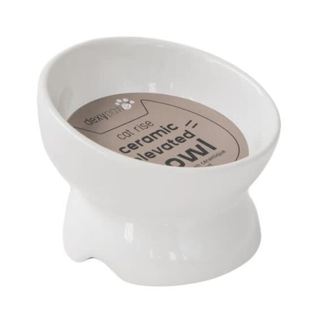 Dexypaws Ceramic Elevated Cat Bowl White